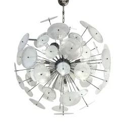 Pamono Chromed Sputnik Chandelier with Venied-White Alabastro Murano Glass Discs by Simoeng> Ceiling Lights