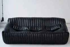 Discount Pamono Cinna Black Leather 3-Seater Sofa attributed to Annie Hieronimus for Ligne Roset, 1973