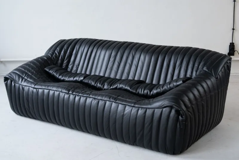 Discount Pamono Cinna Black Leather 3-Seater Sofa attributed to Annie Hieronimus for Ligne Roset, 1973