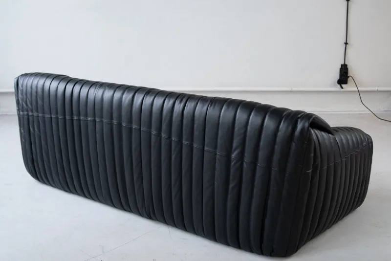 Discount Pamono Cinna Black Leather 3-Seater Sofa attributed to Annie Hieronimus for Ligne Roset, 1973