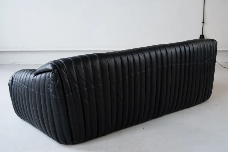 Discount Pamono Cinna Black Leather 3-Seater Sofa attributed to Annie Hieronimus for Ligne Roset, 1973