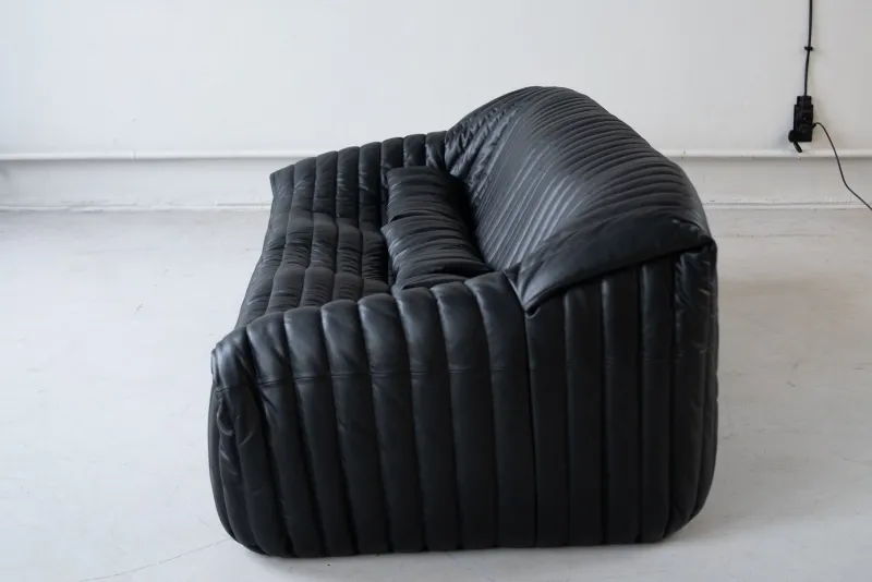 Discount Pamono Cinna Black Leather 3-Seater Sofa attributed to Annie Hieronimus for Ligne Roset, 1973