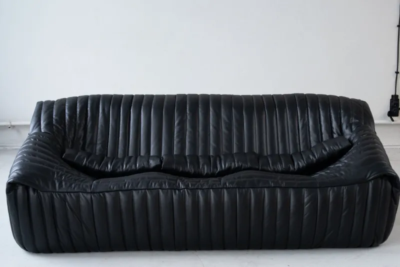Discount Pamono Cinna Black Leather 3-Seater Sofa attributed to Annie Hieronimus for Ligne Roset, 1973