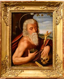 Pamono Circle of Giuseppe Mazzuoli Detto Il Bastarolo, Saint Jerome Mazzuoli, 16th Century, Oil on Copper> Old Masters