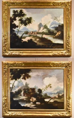 Pamono Circle of Marco Ricci, Landscapes, 1700, Oil on Canvases, Framed, Set of 2> Old Masters