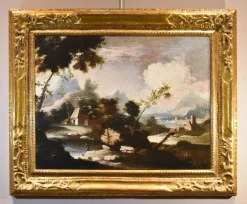 Pamono Circle of Marco Ricci, Landscapes, 1700, Oil on Canvases, Framed, Set of 2><noscript><img width=