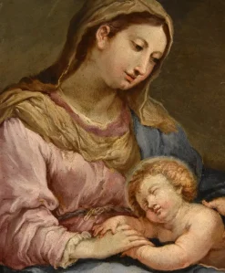 Pamono Circle of Sebastiano Conca, Madonna and Child, Oil on Copper, 1740, Framed><noscript><img width=