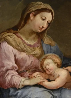 Pamono Circle of Sebastiano Conca, Madonna and Child, Oil on Copper, 1740, Framed><noscript><img width=