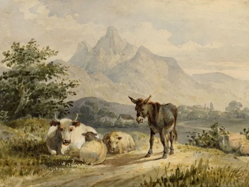 New Pamono Circle of Thomas Sidney Cooper RA, Animals in a Landscape, 19th Century, Watercolour