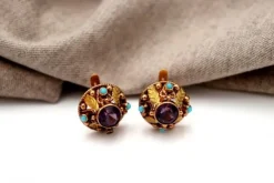 Pamono Circular and Cut-Out Gold Earrings, Set of 2
