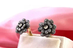 Pamono Circular Earrings in Gold and Silver with Flower-Shaped Diamond Chips, Set of 2