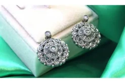 Pamono Circular Gold and Silver Earrings with Diamond Chips, Set of 2><noscript><img width=