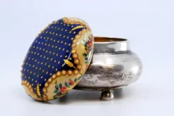 Outlet Pamono Circular Silver Box with Enamelled Ceramic Lid