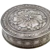 Best Pamono Circular Silver Box with Floral Reliefs and Hinged Lid