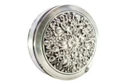 Sale Pamono Circular Silver Box with Floral Reliefs