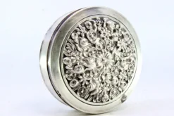 Sale Pamono Circular Silver Box with Floral Reliefs