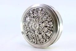 Sale Pamono Circular Silver Box with Floral Reliefs