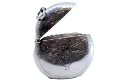 New Pamono Circular Silver Matchbox with Engraved Plant Motifs and Monogram Card