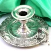 Pamono Circular Silver Paddle with Raised Floral Motifs, Grooved Engraving in the Center and Handle with Applications> Candleholders