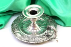 Pamono Circular Silver Paddle with Raised Floral Motifs, Grooved Engraving in the Center and Handle with Applications> Candleholders