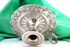 Pamono Circular Silver Paddle with Raised Floral Motifs, Grooved Engraving in the Center and Handle with Applications><noscript><img width=