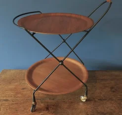 Discount Pamono Circular Teak and Metal Folding Serving Trolley from Ary Fanerprodukter, Sweden, 1960s