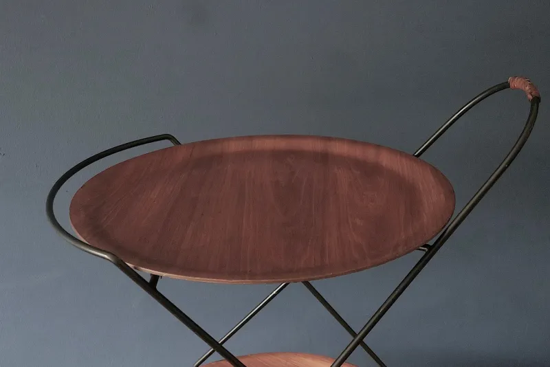 Discount Pamono Circular Teak and Metal Folding Serving Trolley from Ary Fanerprodukter, Sweden, 1960s