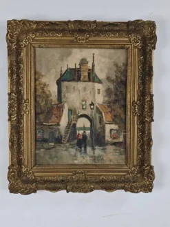 Hot Pamono City Gate of Harderwijk, Netherlands, 19th Century, Oil Painting