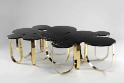 Pamono Cloud Coffee Table in Orange Onyx and Brushed Brass by Barberini & Gunnell><noscript><img width=