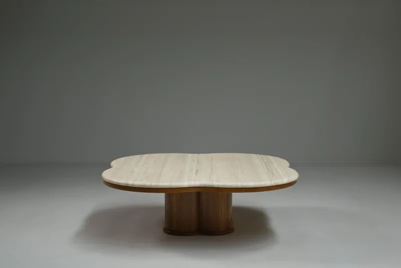 Pamono Clover Travertine Coffee Table, Italy, 1970s> Coffee & Side Tables