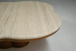 Pamono Clover Travertine Coffee Table, Italy, 1970s><noscript><img width=