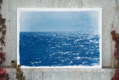 Pamono Coastal Blue Cyanotype of Day Time Seascape Nautical Painting Shore, 2020><noscript><img width=