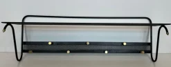 Pamono Coat Rack in Black Lacquered Metal, Perforated Sheet Metal and Brass in the style of Mathieu Matégot><noscript><img width=