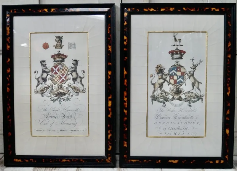 Pamono Coats of Arms, 1900, Artworks on Paper, Framed, Set of 2> Art Nouveau