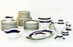 Pamono Cobalt & 24K Gold Porcelain Service from Bidasoa, 1980s, Set of 84><noscript><img width=