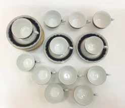 Pamono Cobalt & 24K Gold Porcelain Service from Bidasoa, 1980s, Set of 84><noscript><img width=