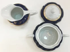 Pamono Cobalt & 24K Gold Porcelain Service from Bidasoa, 1980s, Set of 84><noscript><img width=