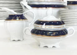 Pamono Cobalt & 24K Gold Porcelain Service from Bidasoa, 1980s, Set of 84><noscript><img width=