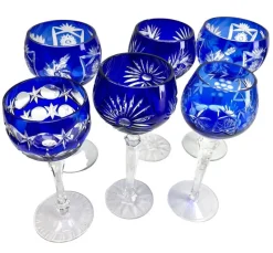 Hot Pamono Cobalt Stem Glasses in Crystal, 1950, Set of 6