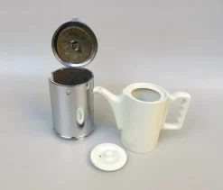 Pamono Coffee Making Set in Chrome-Plated Metal & Porcelain, 1950s, Set of 4><noscript><img width=