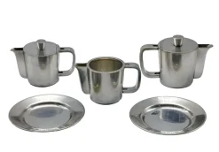 Pamono Coffee Pots, Plates and Milk Jug by Gio Ponti for Krupp, Italy, 1950s, Set of 5><noscript><img width=