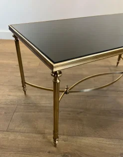 Pamono Coffee Table in Brass and Black Lacquered Glass by Maison Jansen><noscript><img width=