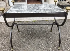 Pamono Coffee Table in Wrought Iron & Marble Top, Italy, 1980s> Garden Tables