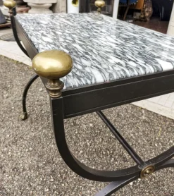 Pamono Coffee Table in Wrought Iron & Marble Top, Italy, 1980s><noscript><img width=