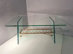 Pamono Coffee Table with Glass Top and Legs and Brass Scrolls attributed to Gio Ponti for Fontana Arte, 1940s> Coffee & Side Tables