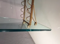 Pamono Coffee Table with Glass Top and Legs and Brass Scrolls attributed to Gio Ponti for Fontana Arte, 1940s><noscript><img width=