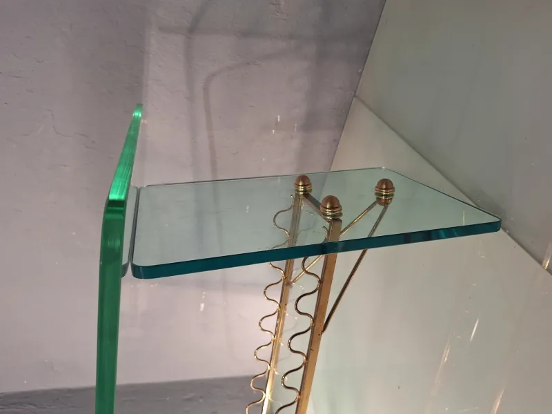 Pamono Coffee Table with Glass Top and Legs and Brass Scrolls attributed to Gio Ponti for Fontana Arte, 1940s> Coffee & Side Tables