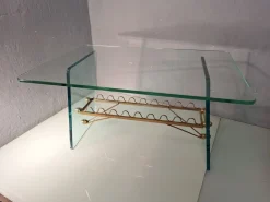 Pamono Coffee Table with Glass Top and Legs and Brass Scrolls attributed to Gio Ponti for Fontana Arte, 1940s><noscript><img width=