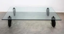 Outlet Pamono Coffee Table with Wheels by Gae Aulenti for Fontana Arte, Italy, 1980s