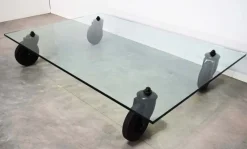 Outlet Pamono Coffee Table with Wheels by Gae Aulenti for Fontana Arte, Italy, 1980s